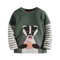 3-12 Years Boy T shirts Long Sleeve Frog Applique Cartoon Hot Selling Baby Striped Brand Fashion Boy T shirt Boys Tops & Tees