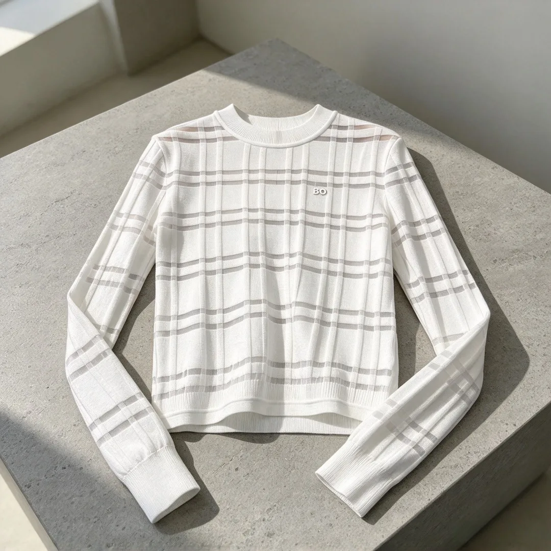 Women's Golf Knit Long Sleeve Top 2026 Fall New Original Korean Fashion Versatile Casual Sporty Outdoor Breathable Soft Stretch
