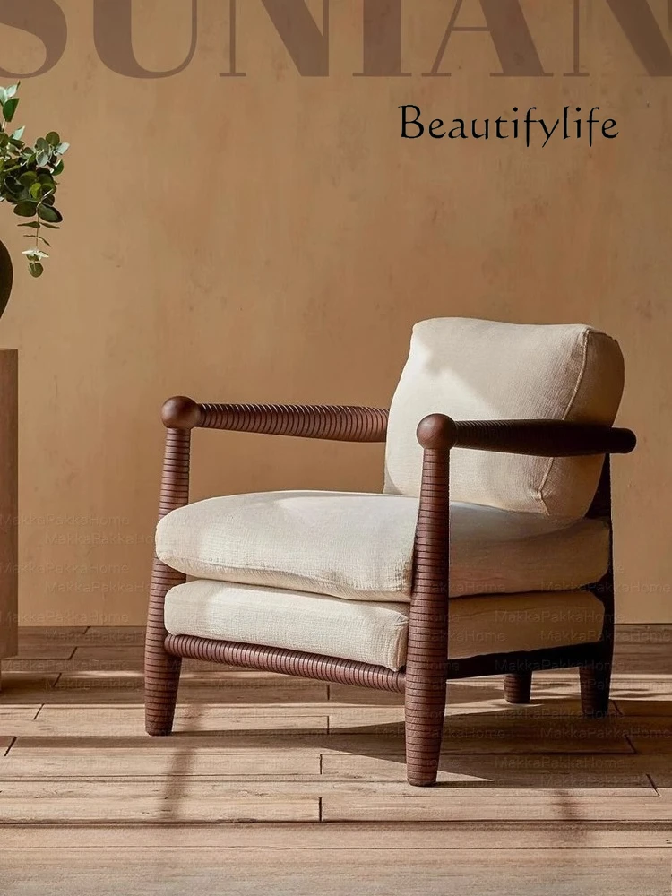 

Medieval retro living room solid wood armrest sofa chair home hotel clubhouse exhibition hall single sofa