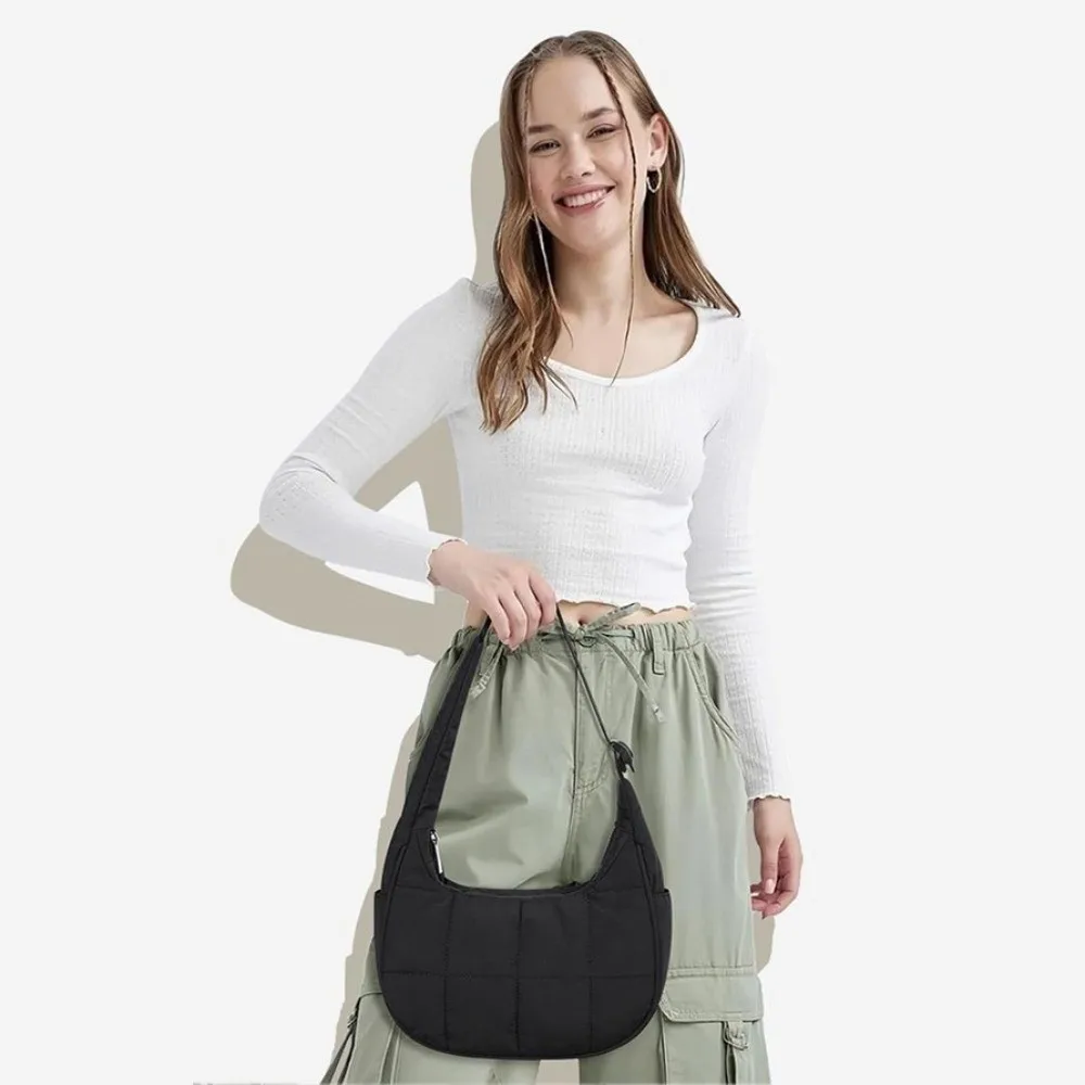 

Casual Underarm Down Cloth Handbag Fashion Commute Large Capacity Shoulder Bag Simple Solid Color Puffy Bag Girls