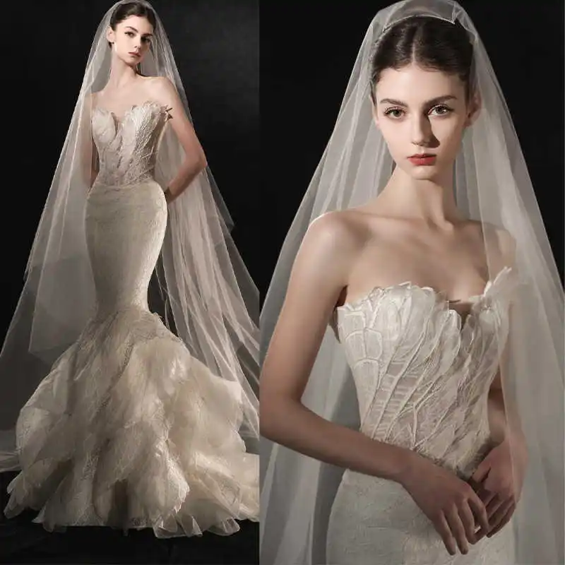 

Изящное свадебное платье русалки с цветочным кружевом, свадебные платья больших размеров, без рукавов, без бретелек, Vestidos De Novia, индивидуальный размер