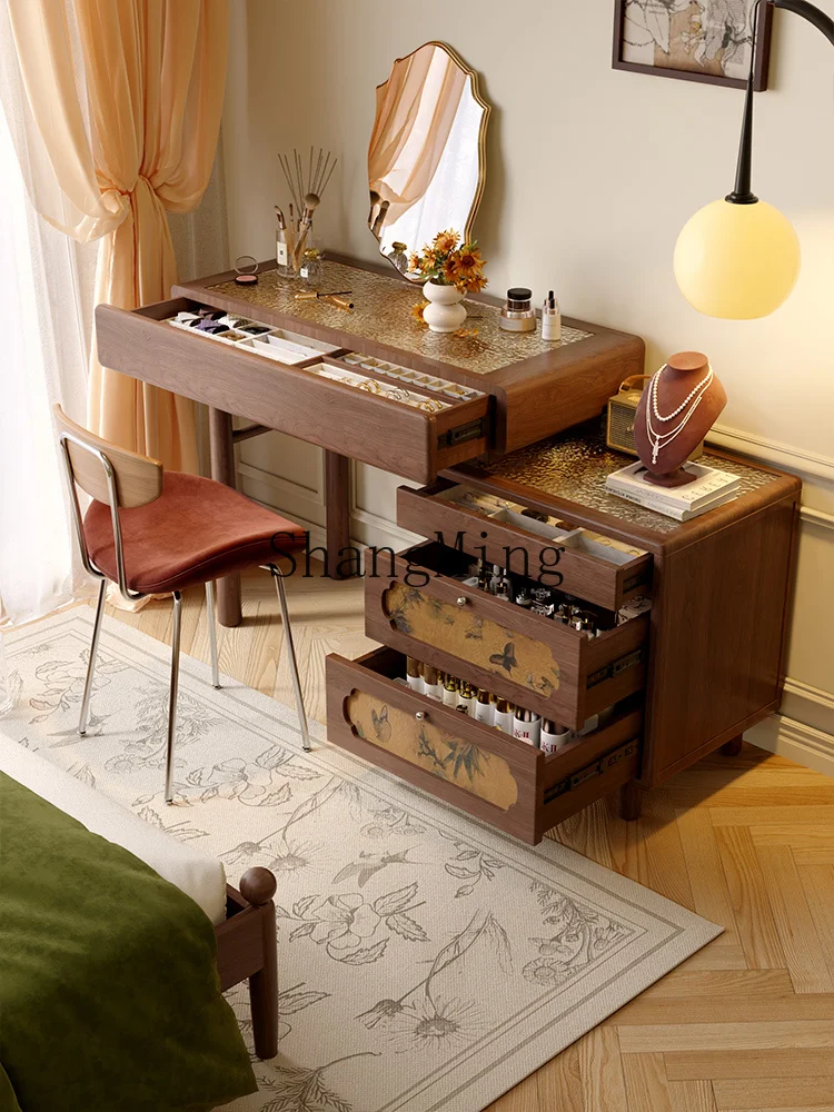 

ZYY high sense household exquisite dresser medieval bedroom solid wood foot small apartment glass desktop combination