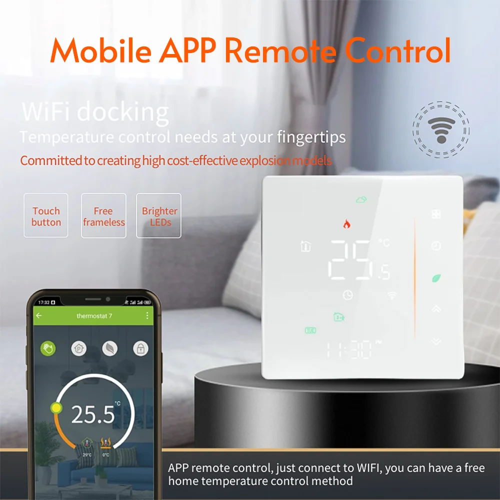 WiFi Smart Thermostat Temperature Controller Programmable Supports Touch / Mobile APP/ Voice Control Compatible with Alexa/ Home