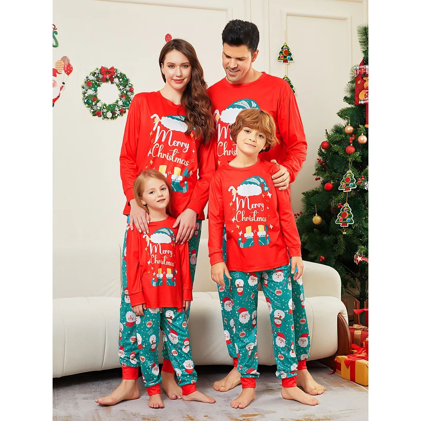 New Year Clothes 2024 Women Men Boys Girls Clothing Set Cartoon Dinosaur Print Christmas Pyjamas 2pcs Soft Sleepwear Family Look