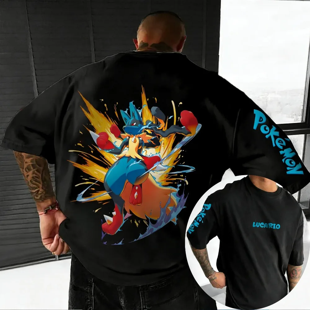 Camiseta Unisex Casual de Hip Hop Y2K con Estampado de Anime Harajuku, Nueva Colección Verano 2026, Disfraz de Cosplay de Pokémon Lucario de Talla Grande