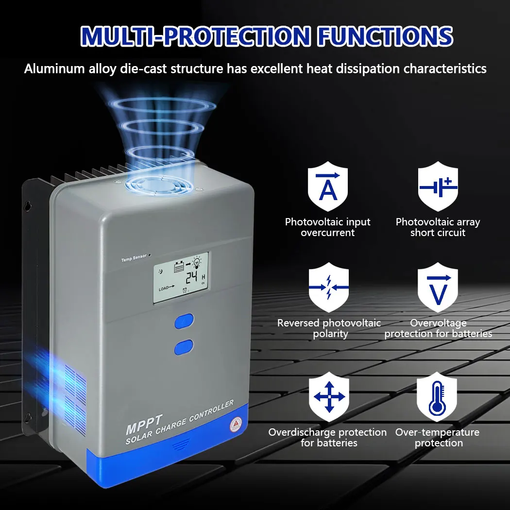 Y&H 40A 60A 80A 100A Real MPPT جهاز التحكم بالشحن بالطاقة الشمسية 12 فولت 24 فولت 36 فولت 48 فولت مع شاشة الكريستال السائل منظم الطاقة الشمسية للرصاص الحمضية/الليثيوم #2