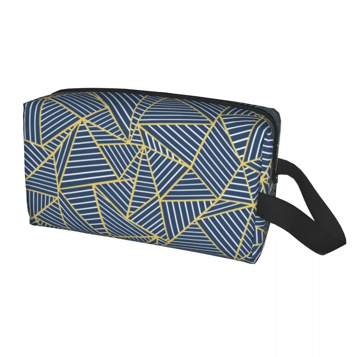 Custom Abstract Lines Geometric Out Double R Navy Toiletry Bag Women Cosmetic Makeup Organizer Lady Beauty Storage Dopp Kit Box