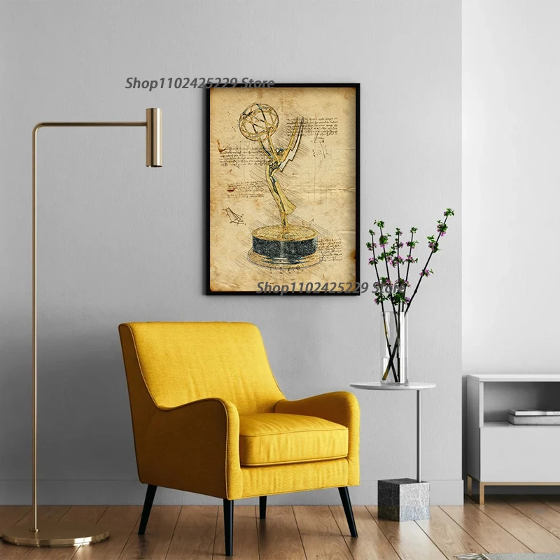 Vintage Draft Paper World Famous Trophy Poster Canvas Printing Vintage Trophy Wall Art Prints Oscar Home Room Wall Decoration