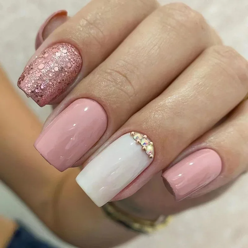 24pcs rosa Acryl gefälschte Nagel Set lange Ballett falsche Nägel Kunst wasserdichte Presse auf Nagels pitzen abnehmbare französische künstliche