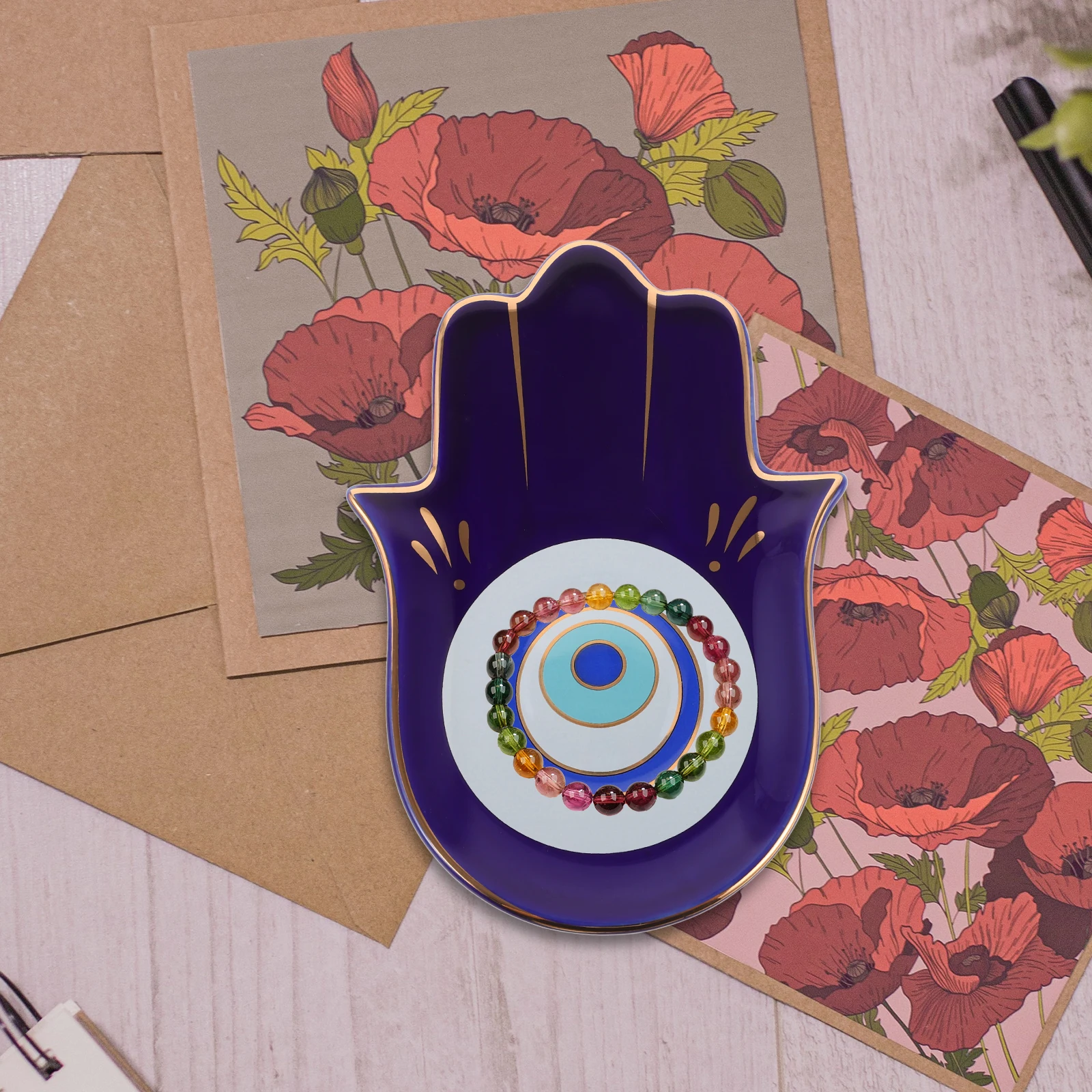 

Small Storage Plate Tray Stackable Jewelry Evil Eye Ceramic Travel Dishes for Women