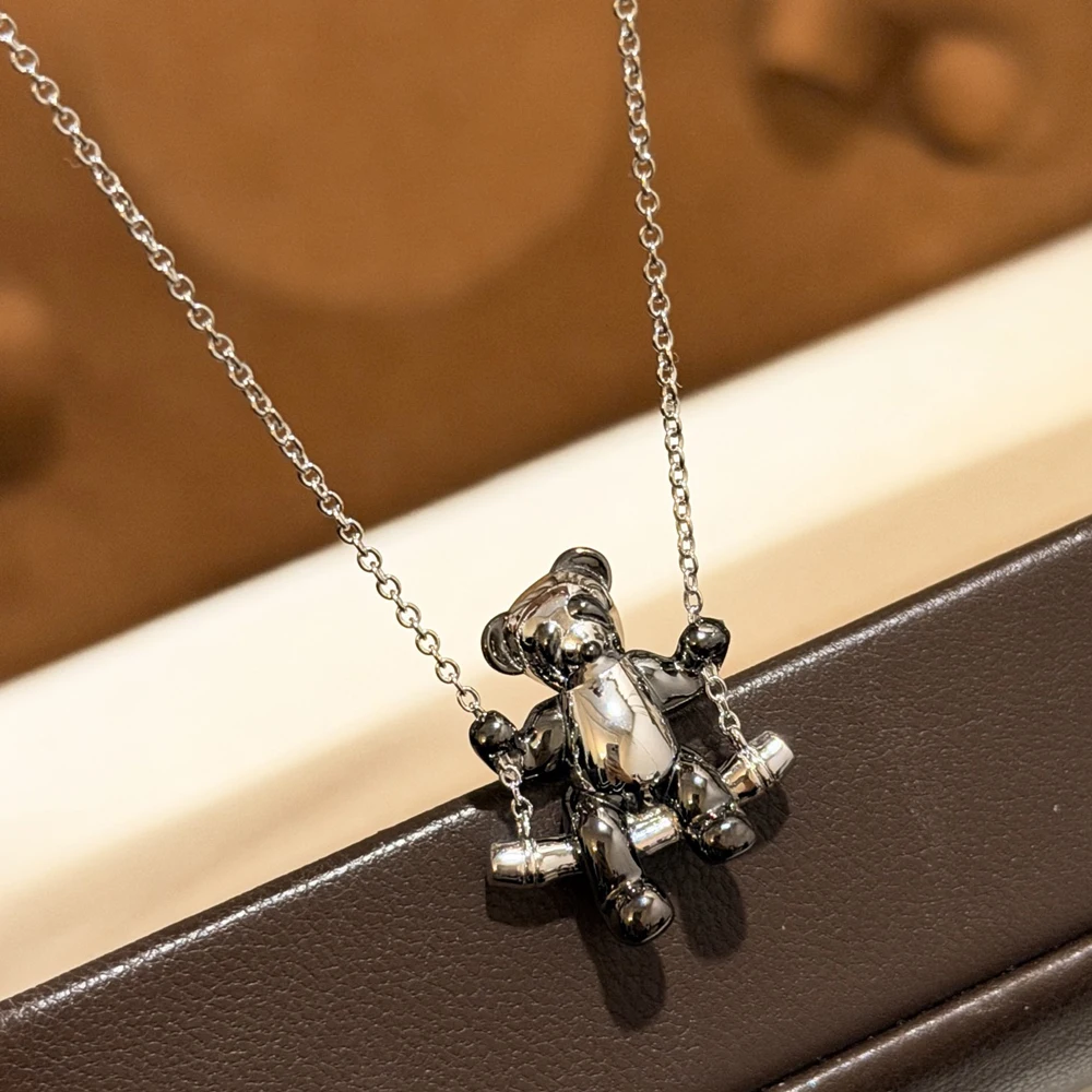 Trendy Real 925 Sterling Silver Necklaces For Women Birthday Gift Cute Bear Panda Design 5a Zircon Pendant Luxury Fine Jewelry