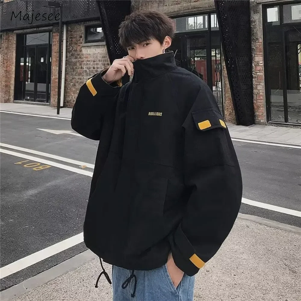 

Panelled Men Jackets Windbreak Japanese Style Couplewear Fashion Loose Prevalent Outfit Casual Autumn Streetwear Youthful Letter