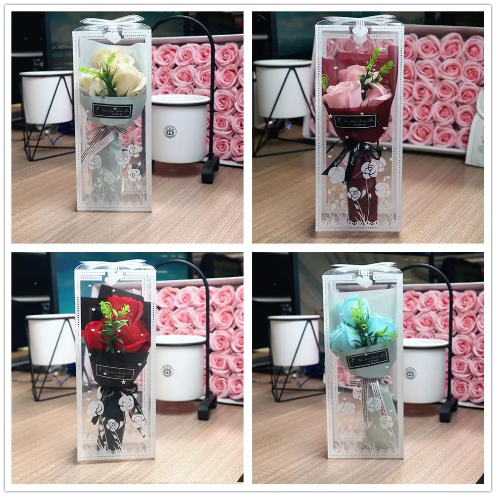 3 Köpfe künstliche Rosen strauß Hand hält Seifen blume Valentinstag Geschenk Hochzeits dekoration künstliche Blumen