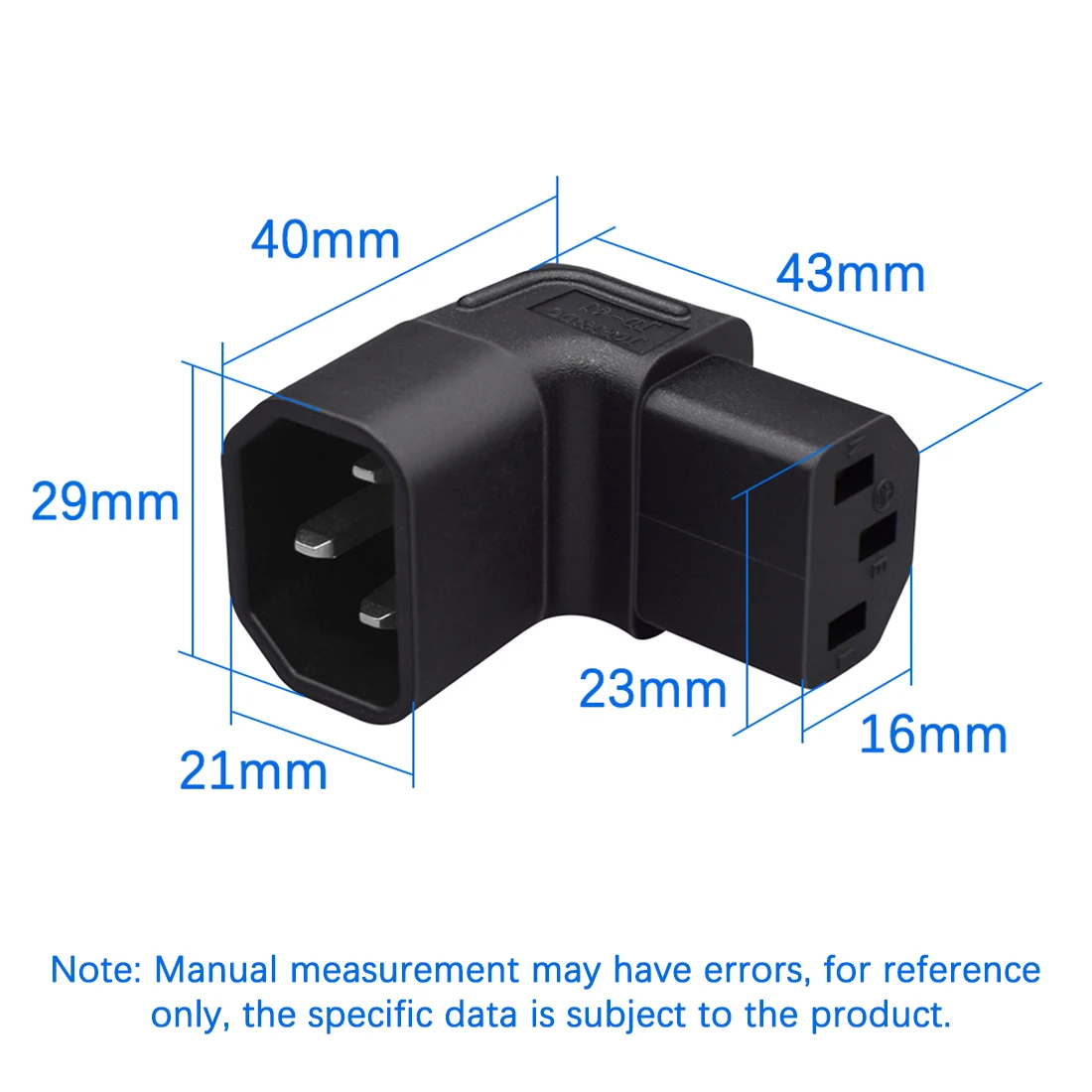 JORINDO IEC320 C14 to C13 L-shaped downward bending design, C14 3-pin male to C13 3-holes female conversion plug adapter