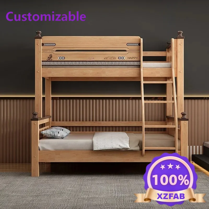 Factory Direct 2026 All solid wood two-layer mother-child bed, double-layer upper and lower bunk, youth multi-functional small