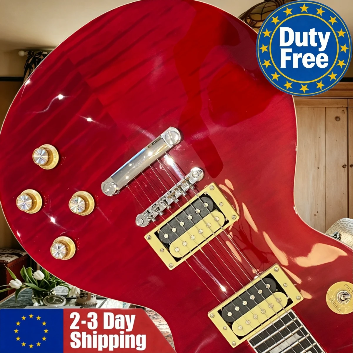Guitare rouge pour débutant, modèle allemand, avec micros HH, pont fixe et équilibre de timbre