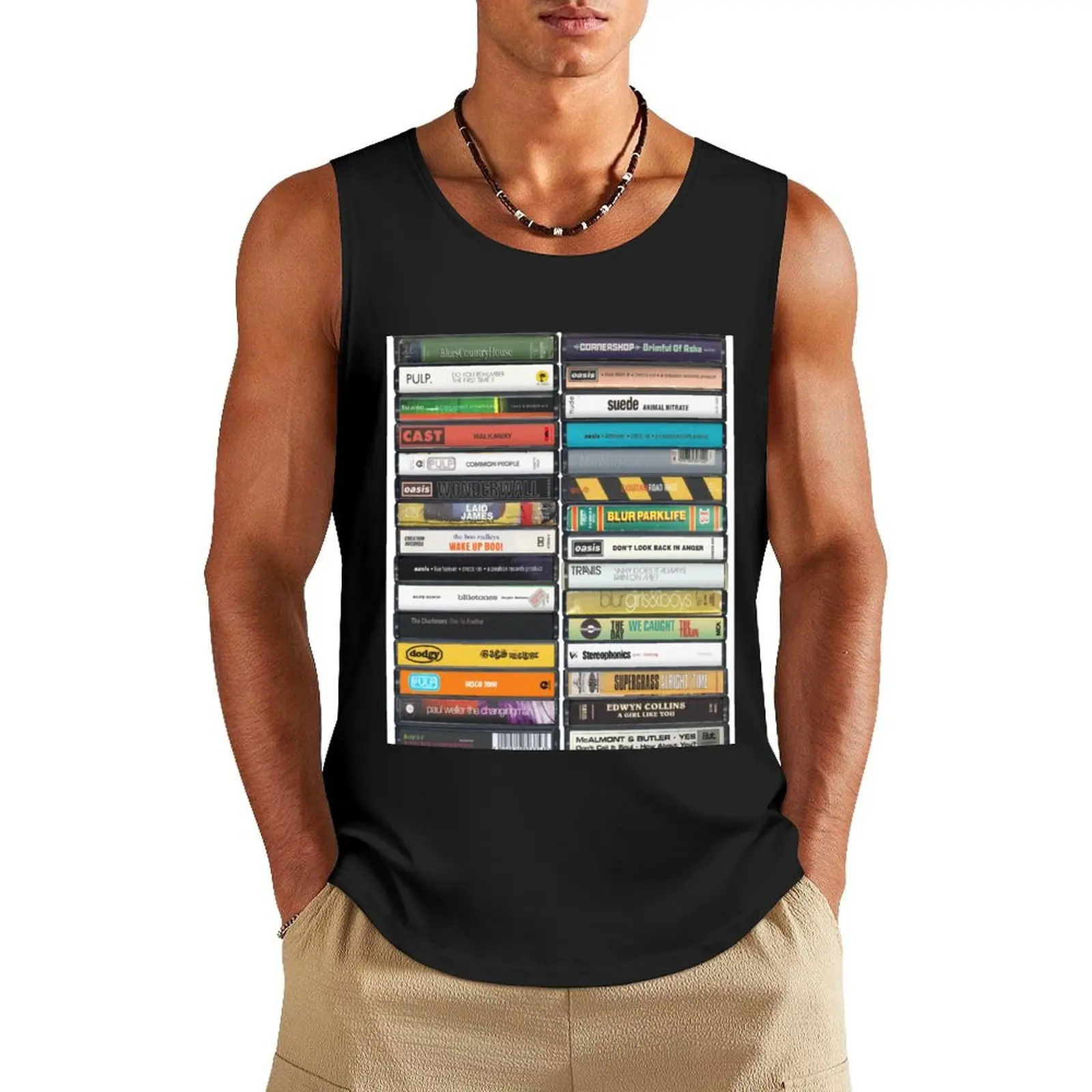 

Britpop Singles - 90s Music Cassette Print Tank Top Body man best selling products Sports clothing