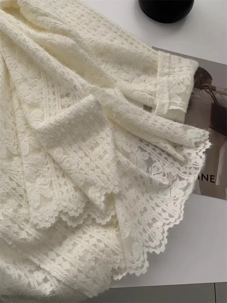 LangMao Hook Flower Lace Hollow Hooded Shirt For Women, Spring 2025 Korean Medium Length Top