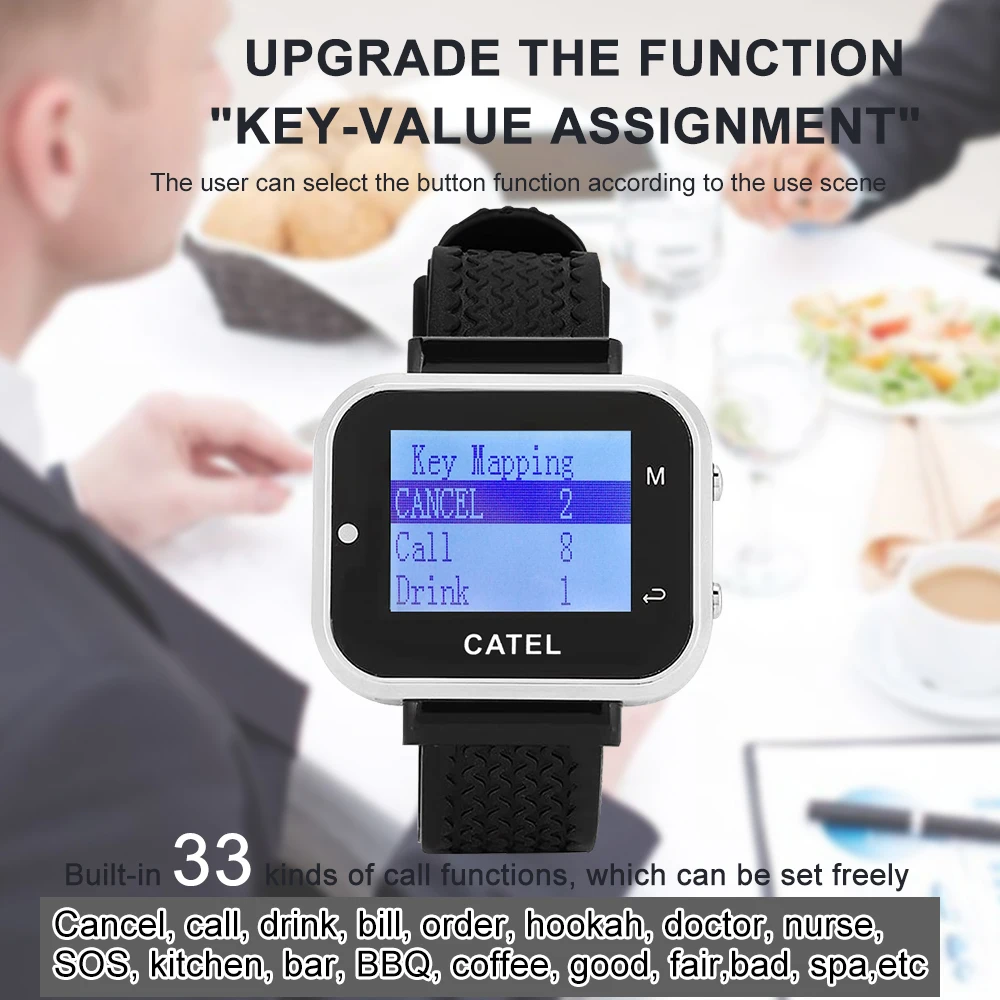 Multiple Language Russian Wireless Watch Receiver Pager in 433.92mhz for Restaurant Calling Paging, Hotel, Call Button, Buzzer