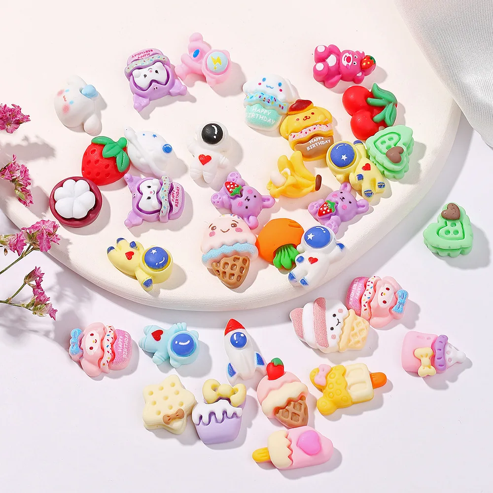 

Cartoon Cute Resin Nail Accessories Series Mixed Animal Fruit Dessert Flower DIY Cream Gel Nail Resin Accessories Wholesale