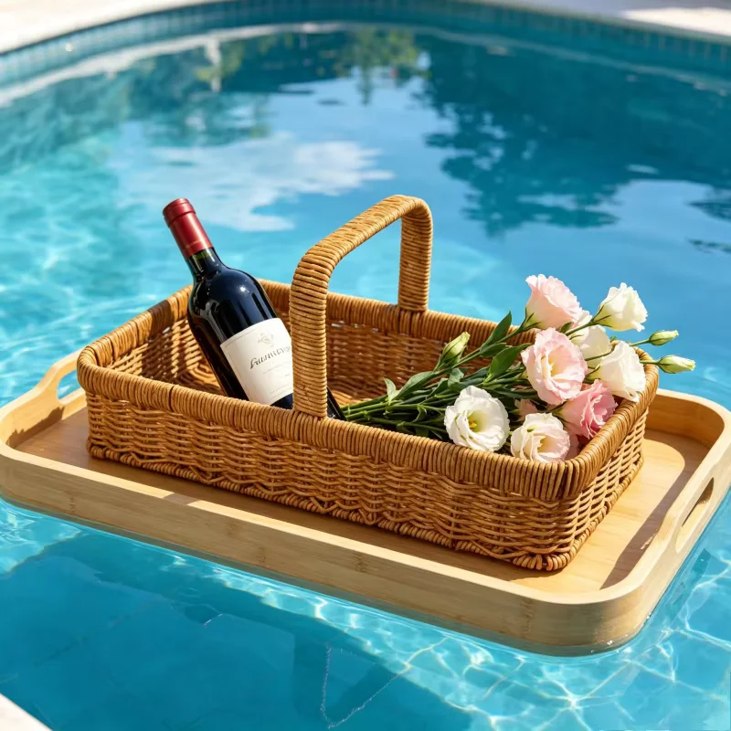 Woven Imitation Rattan Handled Storage Basket Rectangular Organizer for Kitchen Living Room Bathroom Bedroom Balcony Picnic Gift view 6