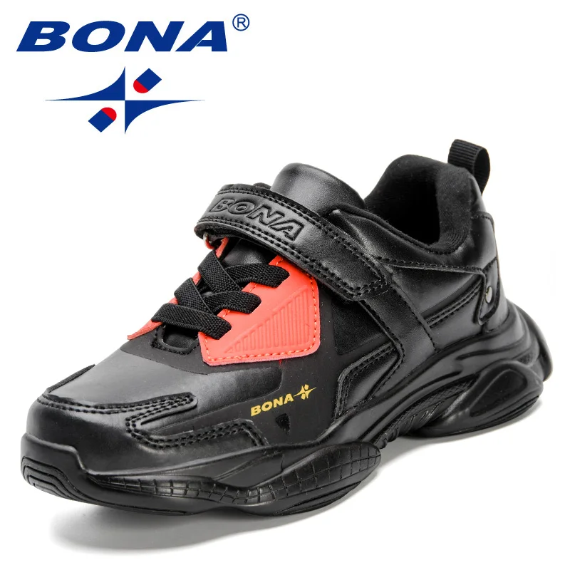 BONA 2023 New Designers Walking Shoes Boys Sport Sneakers Children Brand Running Shoes Girls Leather Casual  Jogging Shoes Kids