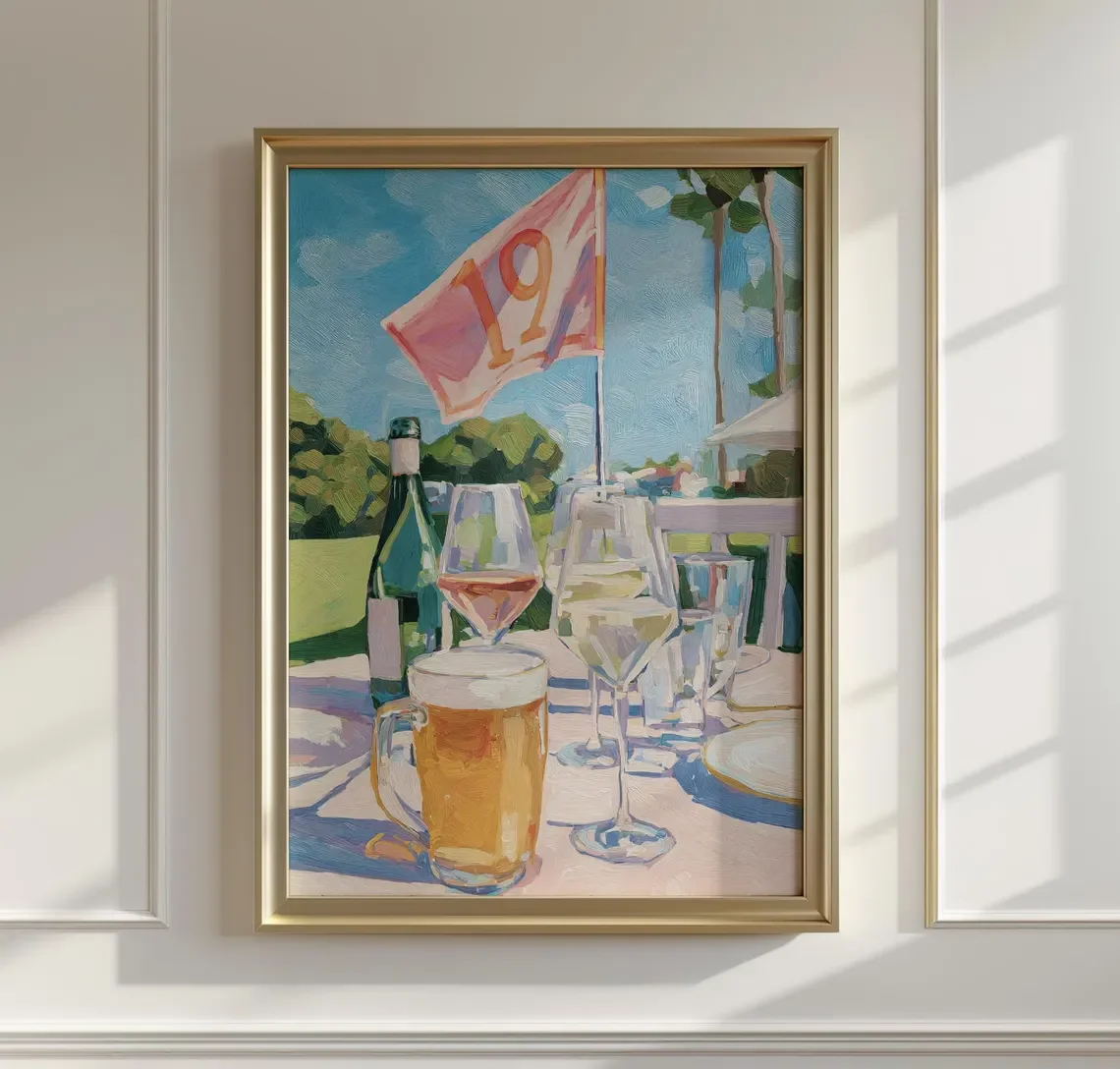 Decoração de Parede com Impressão de Bebidas Pós-Jogo de Golfe - Obra de Arte Impressionista Brilhante para Sala de Jantar de Amantes de Golfe, Quintal