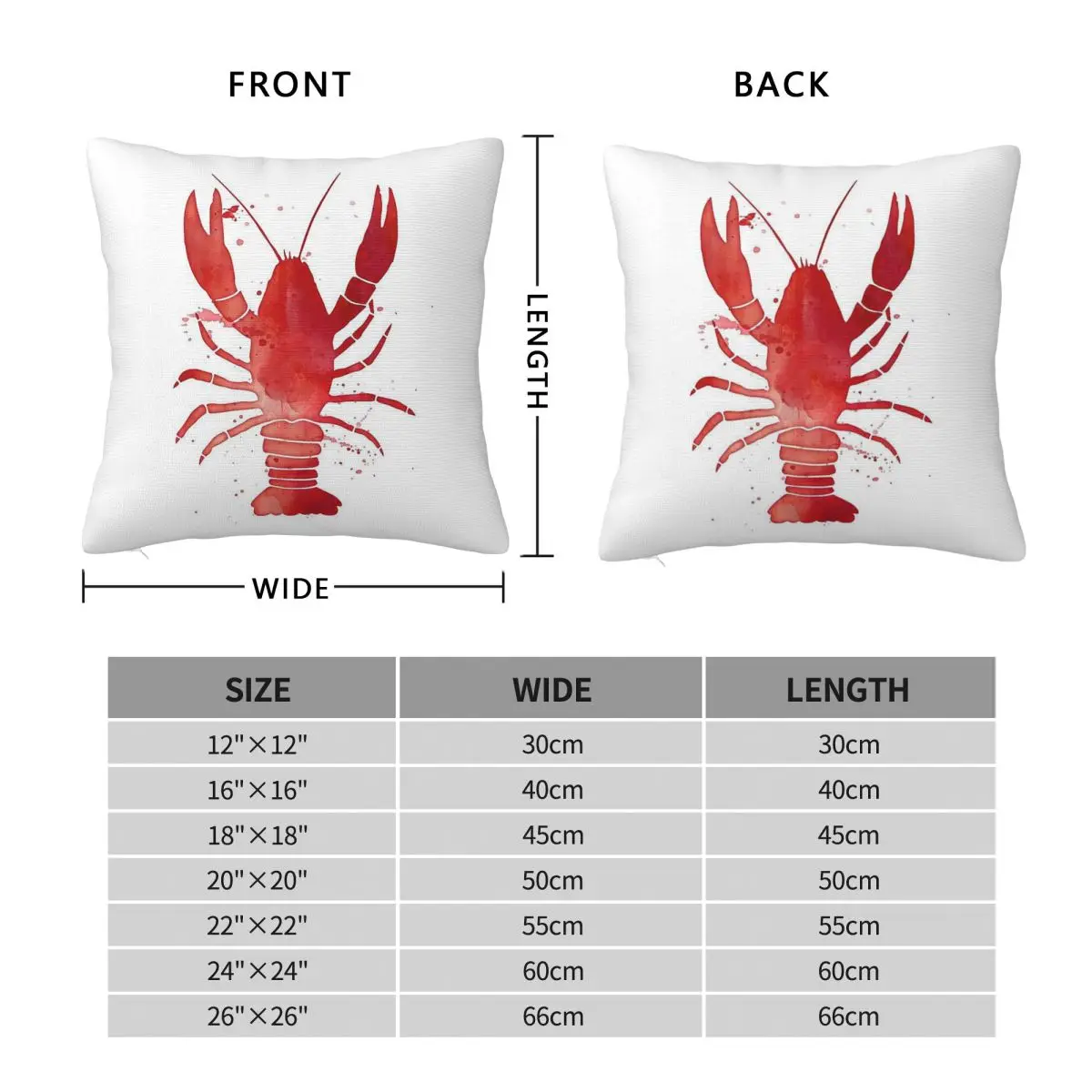 Watercolor Red Lobster Square Pillowcase Polyester Linen Velvet Pattern Zip Decor Sofa Seater Cushion Case