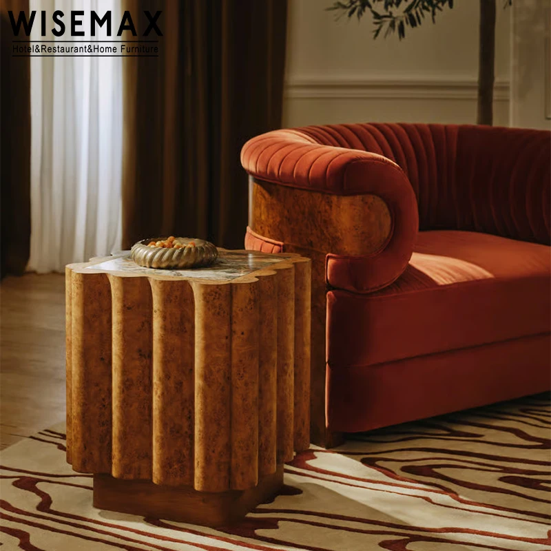 WISEMAX FURNITURE Italian Modern Style Natural Marble Top square Wooden Coffee Table Side Table Set for Living Hotel Cafe