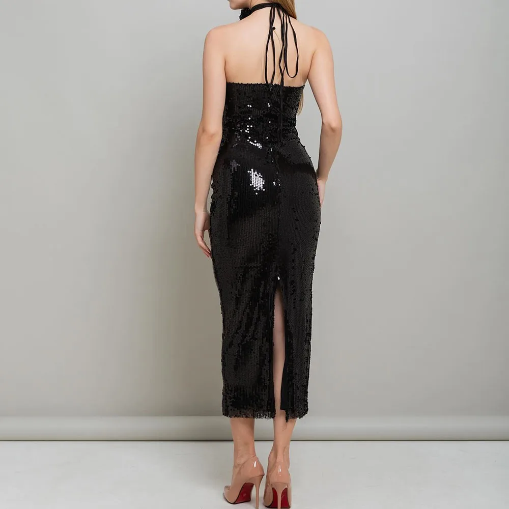 ที่กําหนดเองตรงชุดราตรีชายาว Strapless ชุดราตรีแฟชั่นดอกไม้ Sequined Backless Party Gown