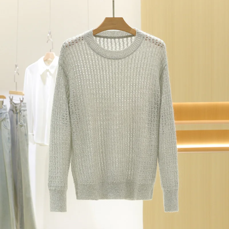 

Европейский вязаный шерстяной свитер с ажурным узором из мутоновой шерсти, круглый вырез, базовая модель, новинка зимы, прямой крой