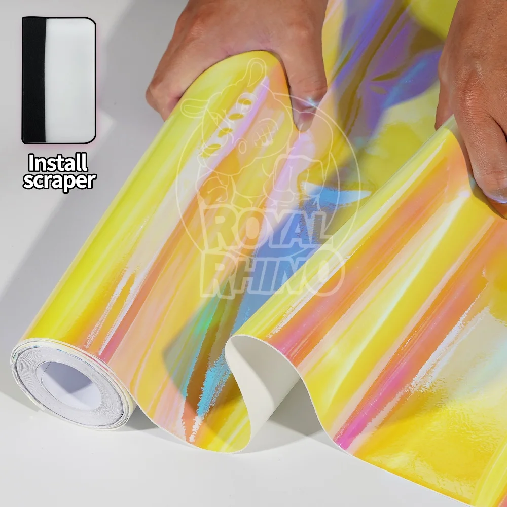 

Holographic Pink Yellow Car Vinyl Wrap Film Gloss Rainbow Chrome Automotive Car Tuning Motorcycles Wrapping Accessories
