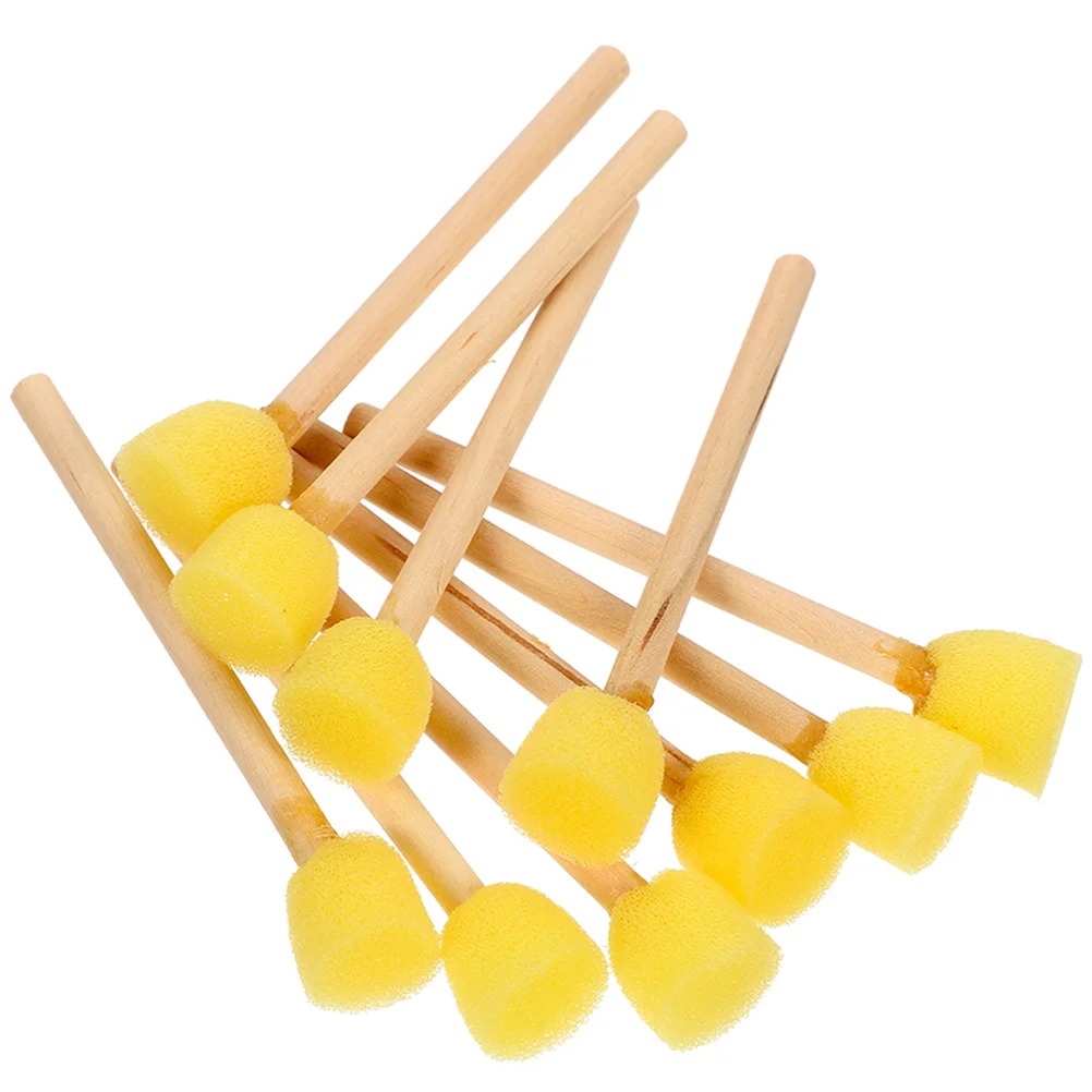 Toys Sponge Brush with Wooden Handle Foam for Painting Sponges Finger Yellow Pen