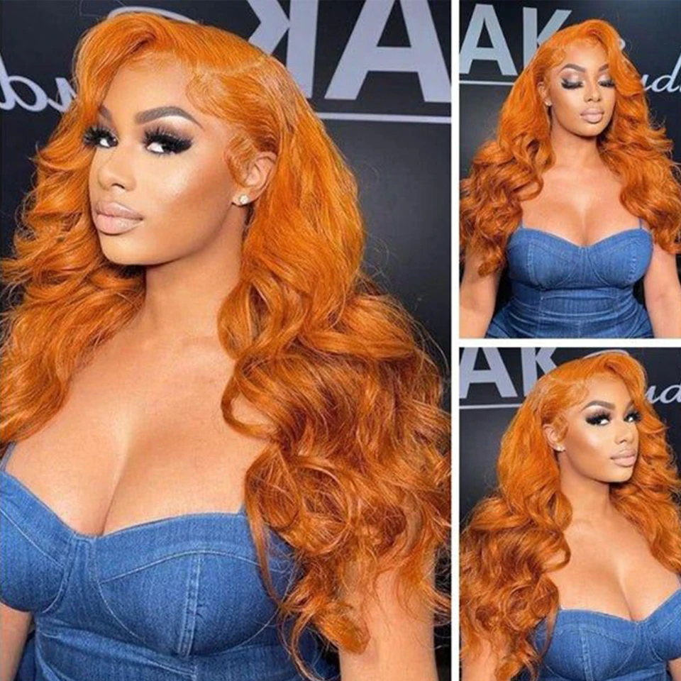 30 Inch 13x4 Body Wave Orange Lace Front Wig HD Transparent Remy Brazilian Hair Wigs Straight Pre Plucked Orange Lace Wigs