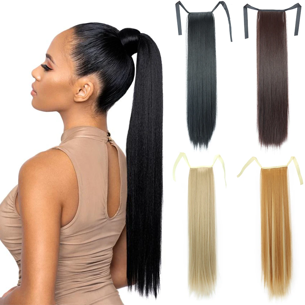 Hairstar 22Inch Synthetic Ponytail Hair Pieces Heat Resistant Fiber Straight Ribbon Clip In Hair Extension