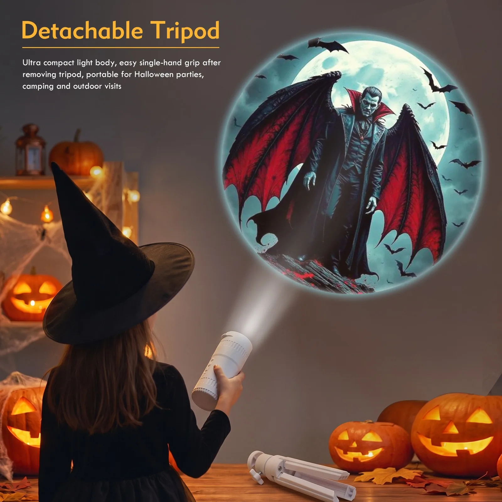 Halloween Projection Lamp Astronomical Telescope Shape with Triangular Bracket 16 Pattern Switching for Bedroom Children's Gifts