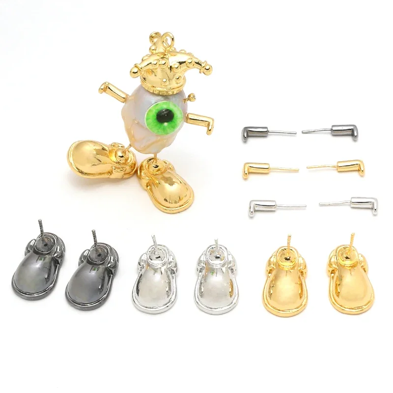 1 Pair  Copper Plated Real Gold Witch Big Head Shoes Arm  Diy Made Jewelry Found Baroque Pearl Doll Pin Accessories Materials