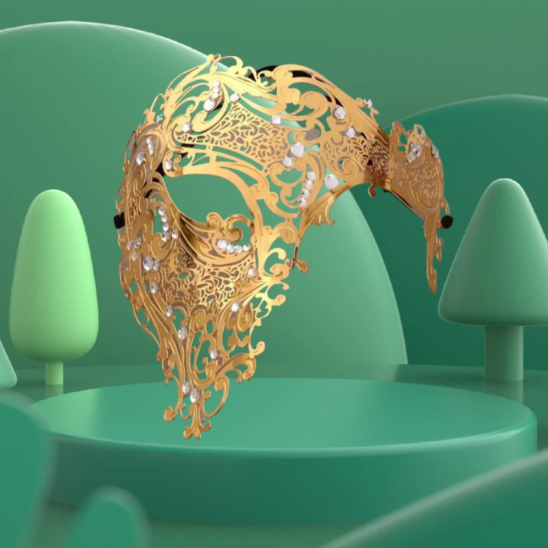 

2025 Luxury Gold Rhinestone Venetian Metal Laser Cut Wedding Masquerade Mask Dance Cosplay Costume Party Mask