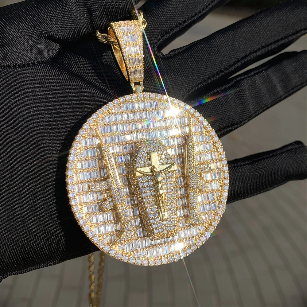 

Creative Hip-Hop Baguette Zircon Disc Pendant Dual-Gun Cross Copper Unisex Guardian Jewelry