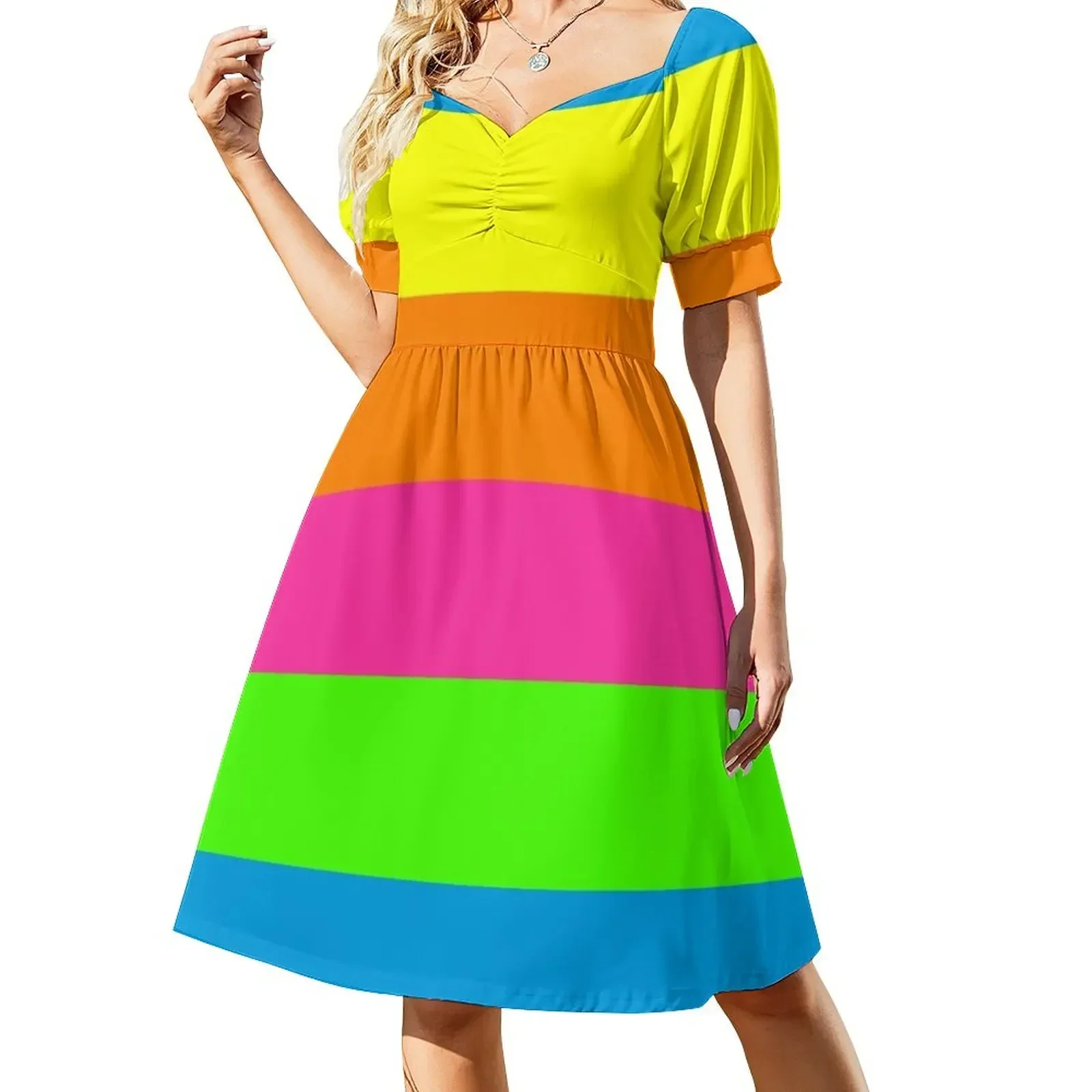 

PLAIN SOLID NEON FLUORESCENT RAINBOW STRIPES 5 COLORS Sleeveless Dress dress dress party night summer 2025 women