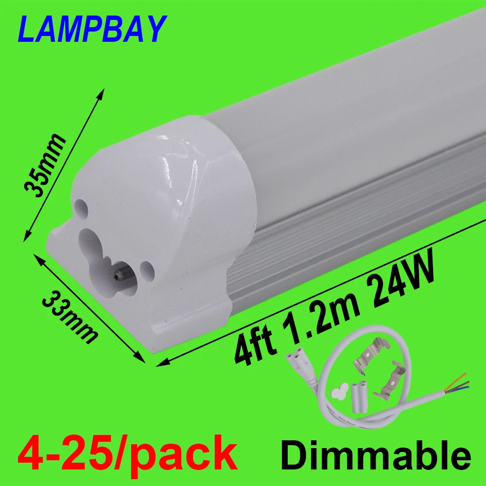 

Dimmable LED Tube Light 4ft 1.2m 48" 20W 24W T8 Integrated Bulb Fixture Dimming Lamp Linear Bar Lighting 110V 220V