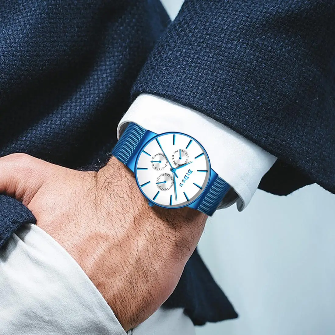

BIDEN Fashion Casual Ultra Thin Mens Watches Top Brand Luxury Quartz Watch Men Business Steel Mesh Strap Waterproof Sport Watch