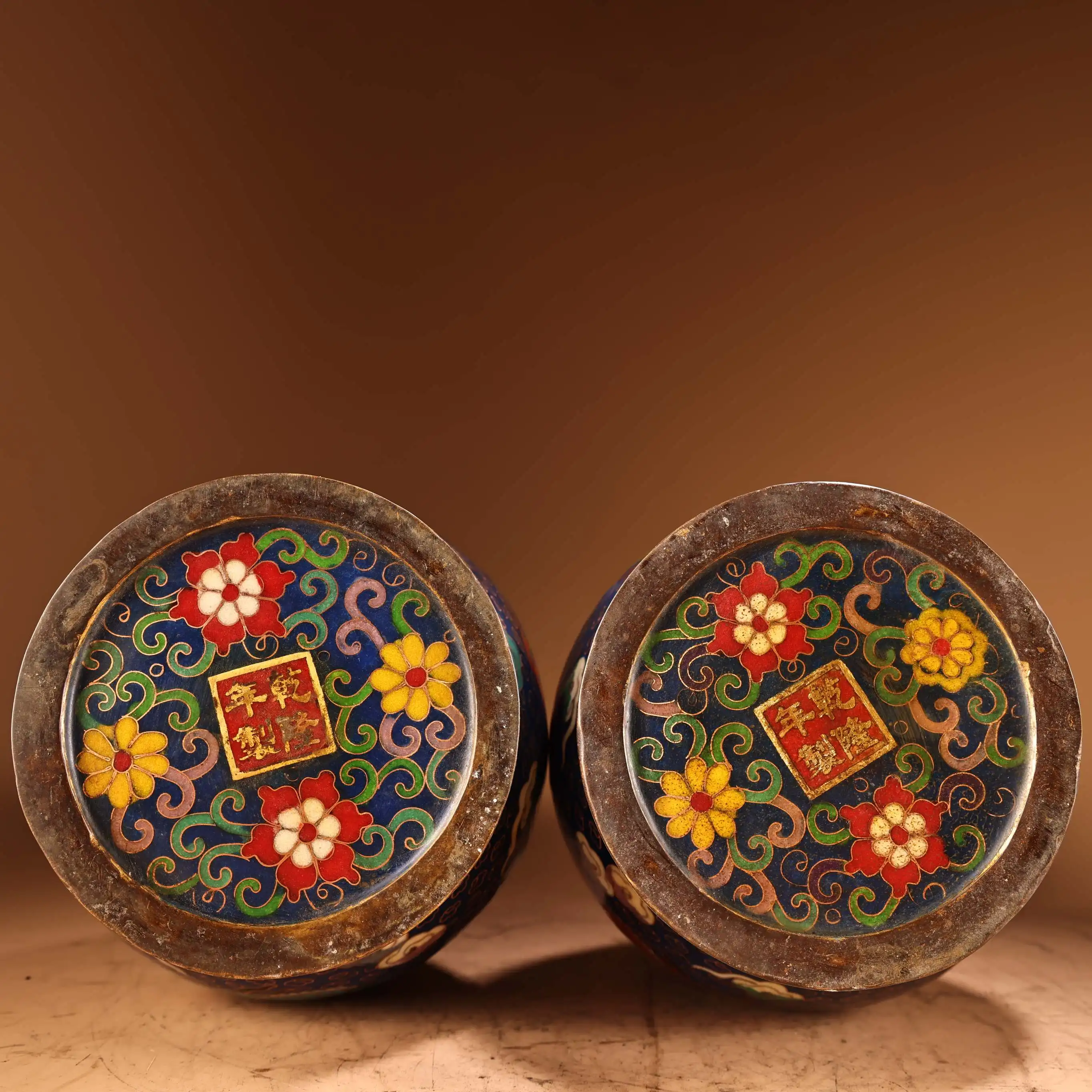 Old Bronze Cloisonne Enamel Floral Pattern Dragon and Phoenix Pattern Bottle Vase A Pair Amass wealth Ornaments Town House