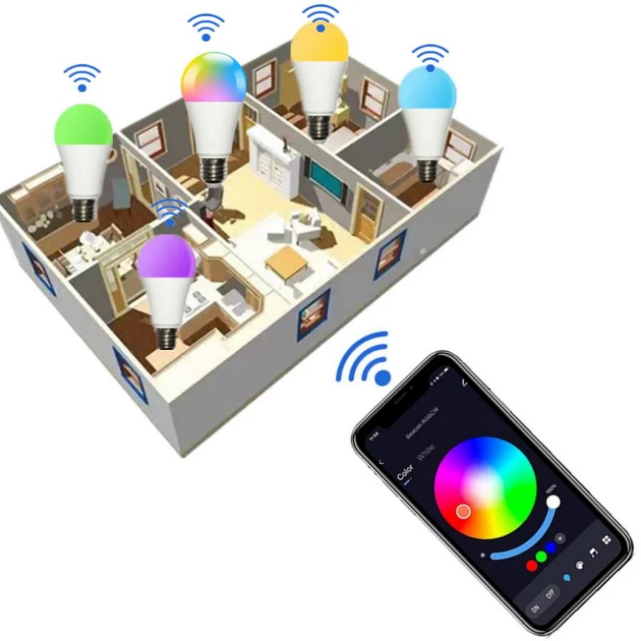 E27 Bluetooth4.0 Wireless App Smart LED Bulb Tuya APP Control Dimmable 15W RGB+CW+WW Color Change Lamp Compatible IOS/Android