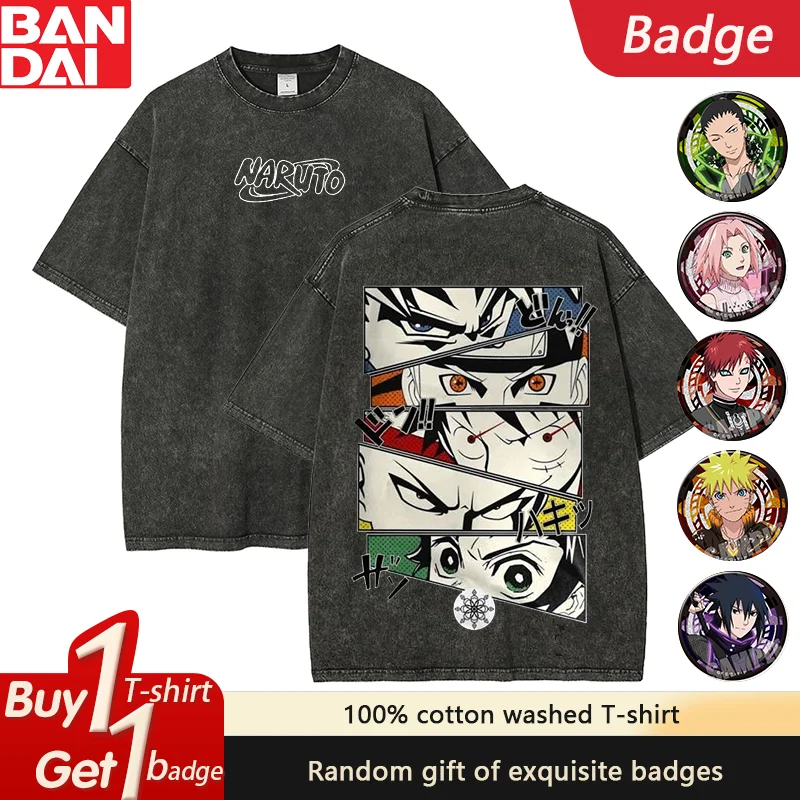 

Men's T Shirt Harajuku Naruto Print Summer Vintage Washed Women's Casual Cotton Short Sleeved Tees Oversized Gym Clothes Top Y2k