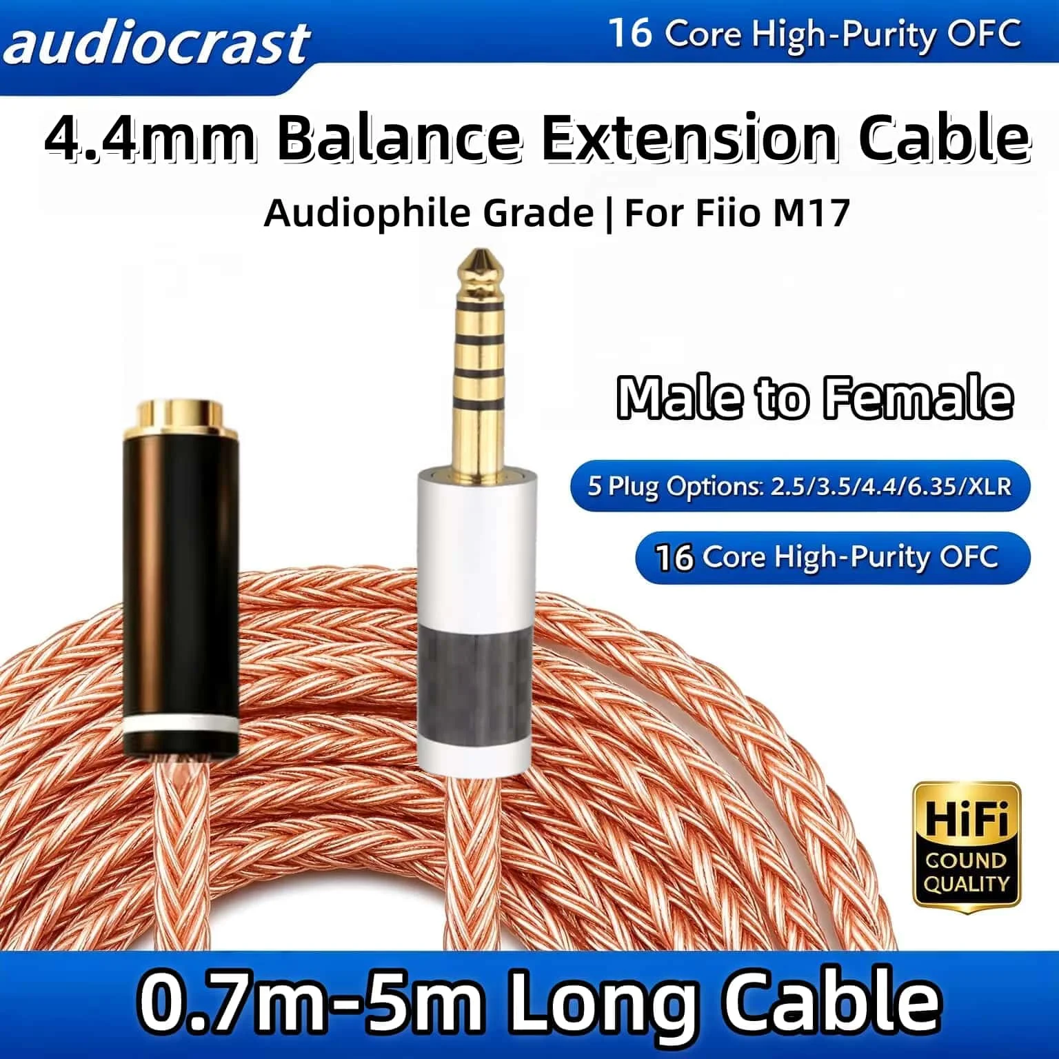 4.4mm Extension Cable Balanced Headphone Adapter 4.4 Female to 4.4 3.5 2.5 xlr 4pin Male Audiophile Cable for Fiio M17 AMP