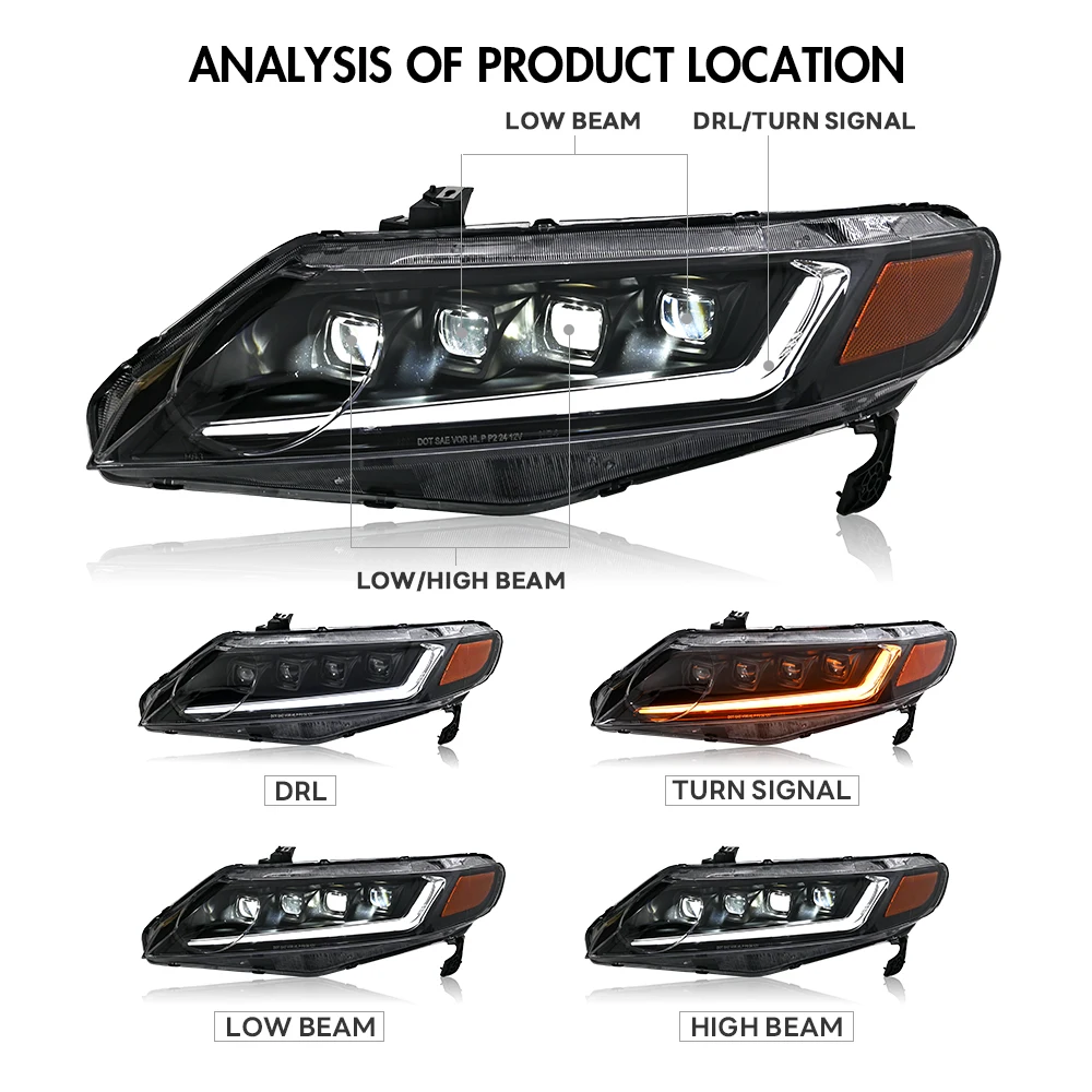 DRL العارض عدسة LED مجموعة مصابيح أمامية لهوندا سيفيك 2006 2007 2008 2009 2010 2011 كشافات