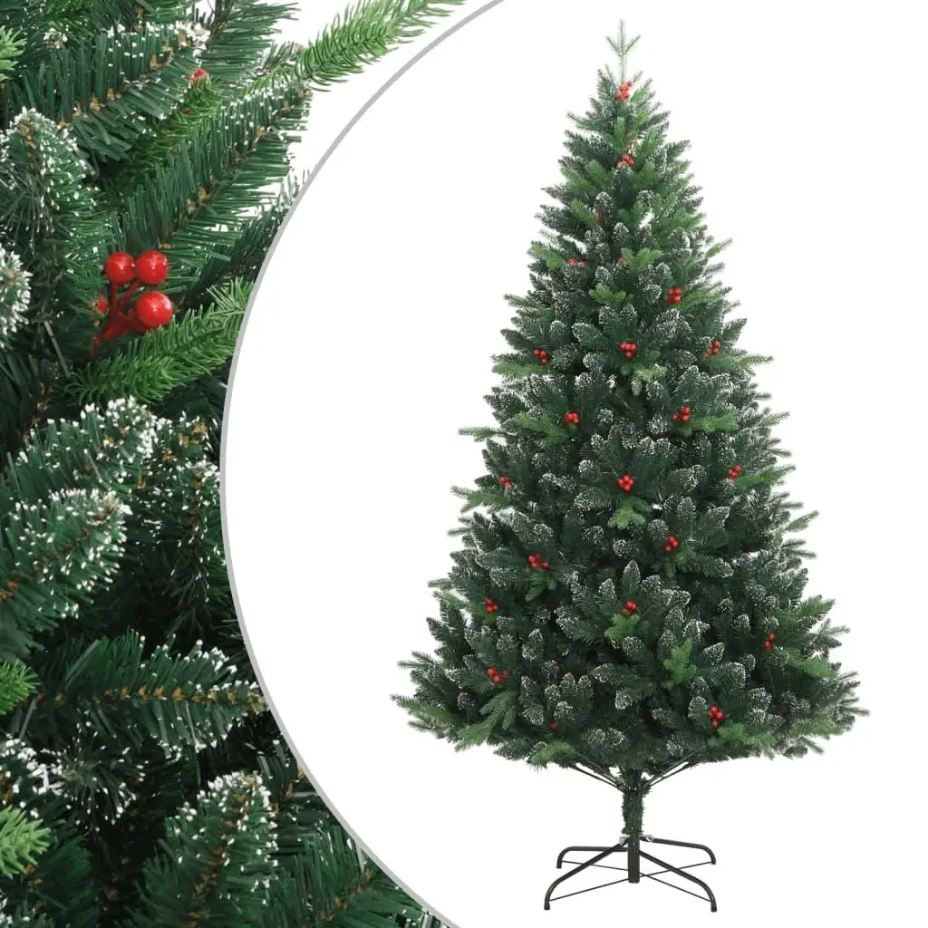 70.9'' Artificial Hinged Christmas Tree with Red Berries - Festive Holiday Decor