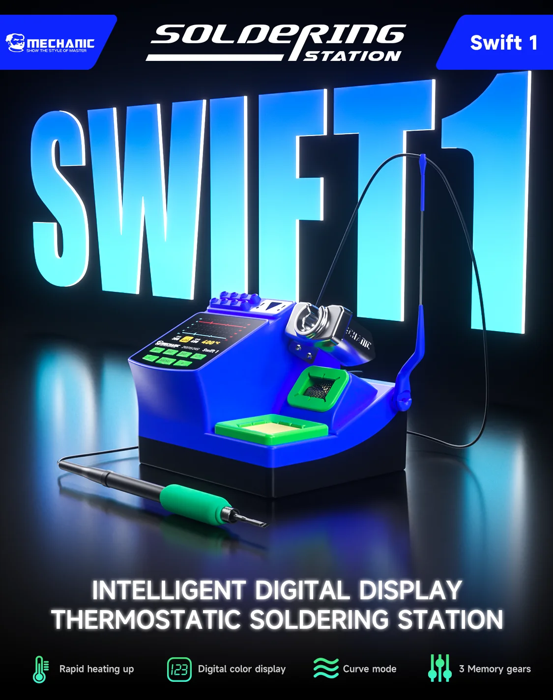 

MECHANIC Swift 1 Digital Soldering Station Quick Heat-up & Precision Temperature Control Support C210/C245/115 for PCB Reworkork