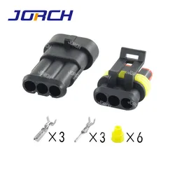 10 sets 3 pin tyco amp sealed waterproof connector wire harness male female connectors 282087-1 282105-1 with crimp terminals